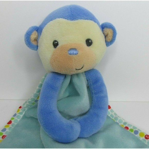 Fisher Price Lovey Monkey Security Blanket Blue Polka Dot Plush 2015 Baby Rattle - Picture 3 of 8